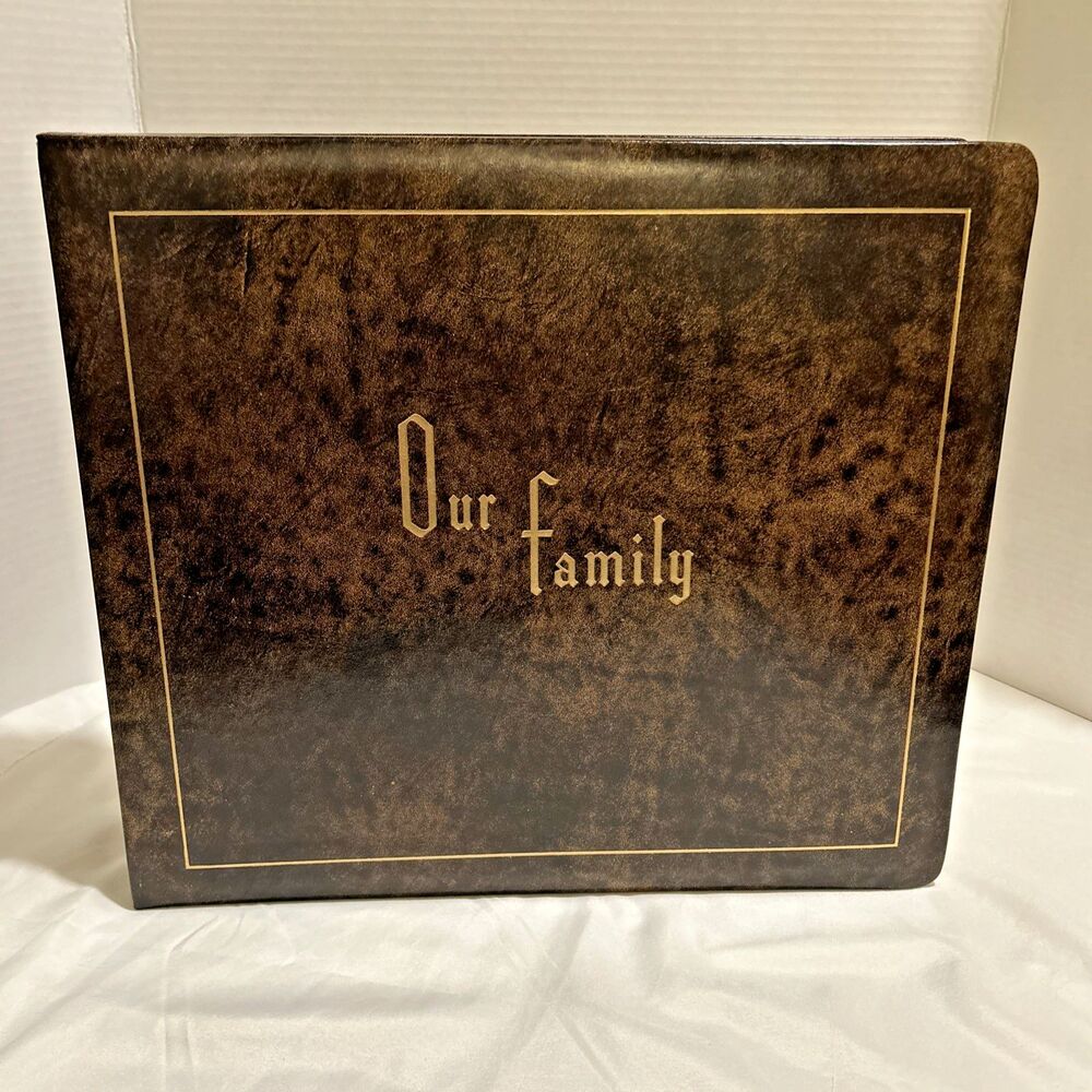 NOS Vtg 1960s Family Record Plan Album Renaissance Sable Cowhide Leather Box 24K